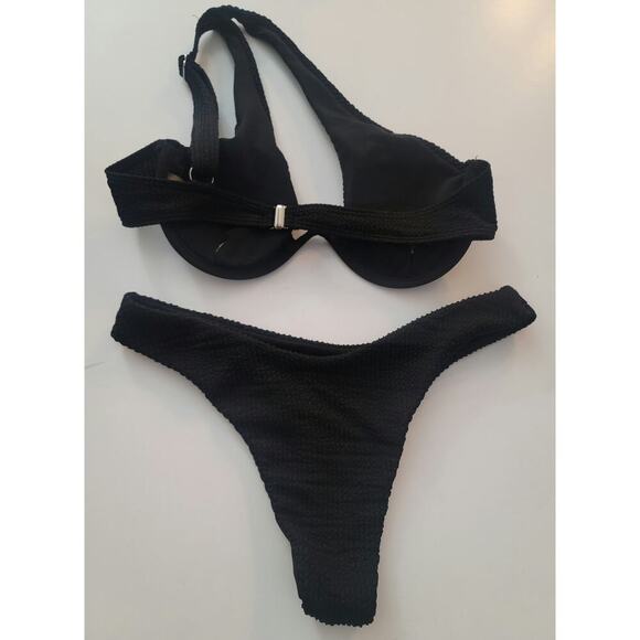 Women's Black Textured Bikini Swimsuit Size L - Picture 3 of 4